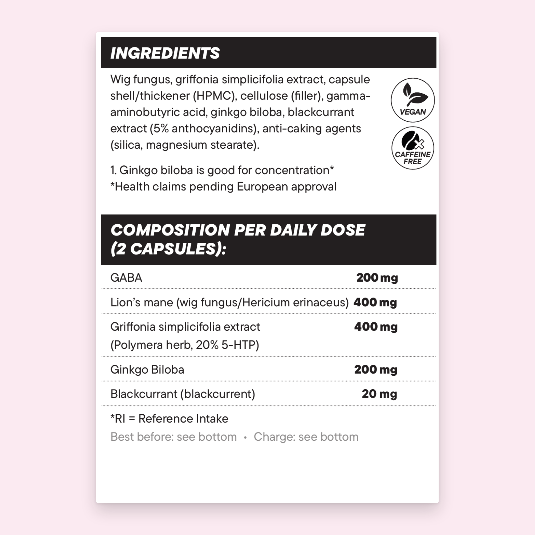 VIBEFUEL Focus Formula label